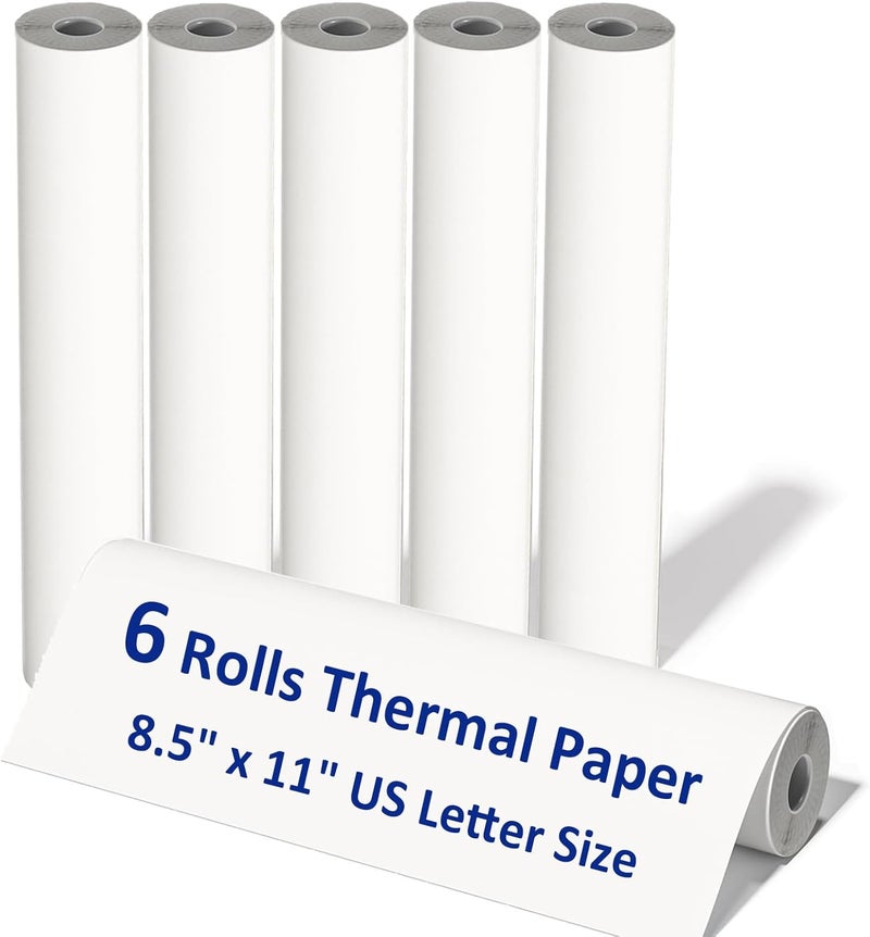 ECIFFO 6 Rolls Thermal Paper 8.5 X 11 Inch, US Letter Paper Roll for M08f M832 Portable Printer, Thermal Printer Paper, Quick-dry A4 Paper Rolls for M08f M832 Inkless - Image 1